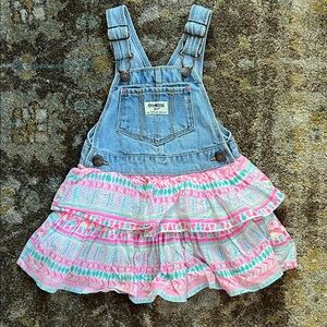 OshKosh B'gosh Blue and Pink Ruffle Overalls